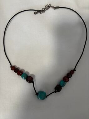 DTR Desert Rose Trading Amber & Turquoise Beaded Necklace Sterling Silver